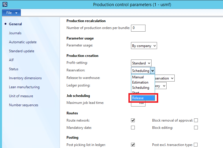 Production control Parameters Allow Partial Reservation Dynamics AX