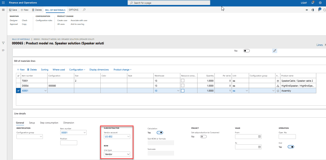 service item BOMs dynamics 365