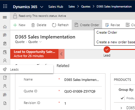 create order d365 sales 1