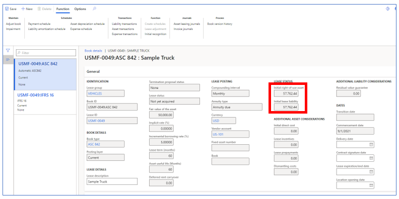 Asset view of lease information in Dynamics 365
