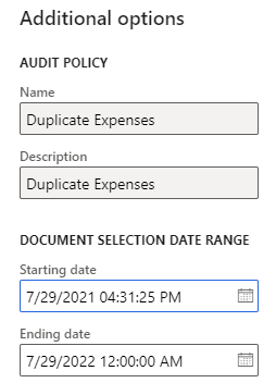 define any additional options for the audit policy in D365